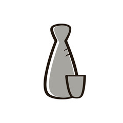 Grey sake bottle hand drawing style