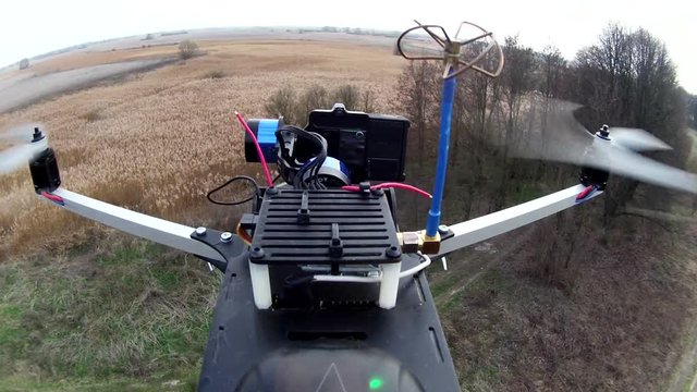 
Drone, copter  films   motorcycle  team on  rural  road through camera with gimbal
