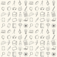 Hand drawn school icons set.