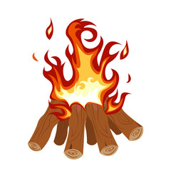 Camp Fire Burning Brightly vector illustration. Fire camping on white background.