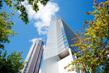 Frankfurt Messeturm and Highrise with trees
