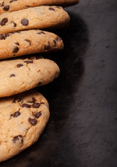 American cookies with chocolate drops on a black background