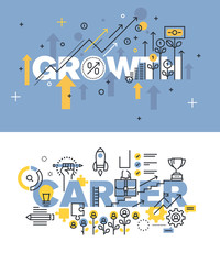 Set of modern vector illustration concepts of words growth and career. Thin line flat design banners for website and mobile website, easy to use and highly customizable.