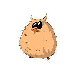 Vector illustration of a cute cartoon fat owl with big black eyes