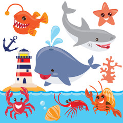 Sea animals vector illustration