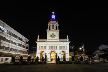 Fototapeta na wymiar Santa Cruz Catholic Church at night in Bangkok Thailand.