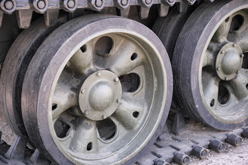 Military tank track closeup.