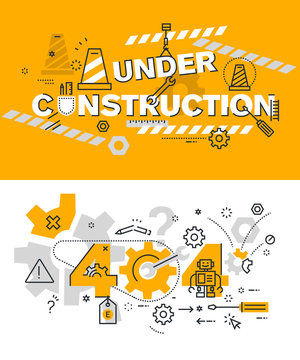 Set of modern vector illustration concepts of terms under construction and 404 . Thin line flat design background and banners for website and mobile website, easy to use and highly customizable.