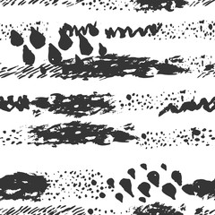 Vector seamless pattern. Abstract background with brush strokes. Monochrome hand drawn texture. Modern graphic design.