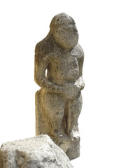 Fototapeta na wymiar Ancient stone faceless idol of a 'polovets baba' (polovets woman).