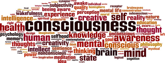 Consciousness word cloud concept. Vector illustration