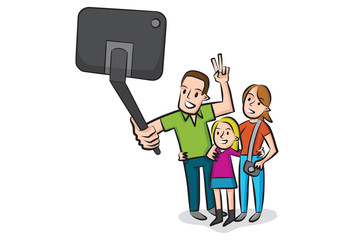 Family Taking a Photo Using a Selfie Stick