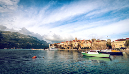 Korcula city and boats in harbour