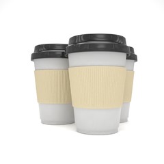 Three paper coffee cups. 3d rendering.