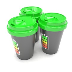 Three paper coffee cups. 3d rendering.