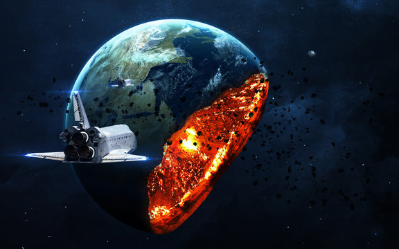 Apocalyptic background - planet Earth exploding, armageddon illustration, end of time. Elements of this image furnished by NASA