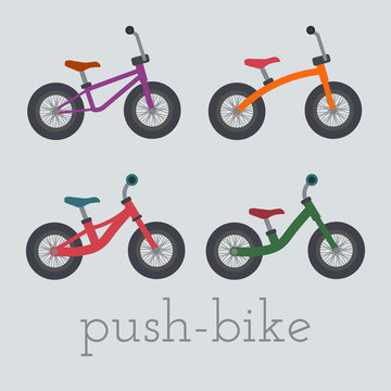 Vector push-bike set illustration. Mini push-bike isolated on white background. push bike vector. push bike set illustration. Mini bike isolated vector