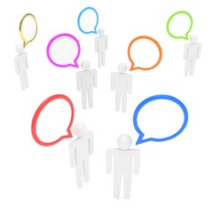 people with talk bubbles isolated over a white background. 3d rendering.