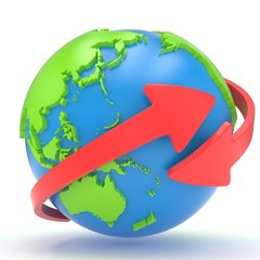 Arrows and Earth globe. 3d render