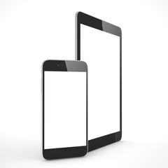 Tablet and smartphone on a white. 3d rendering.
