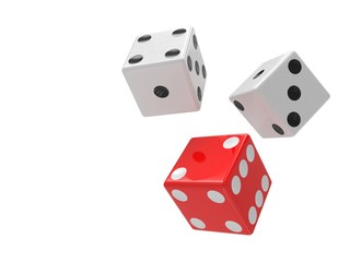 three dices on white. 3d rendering.