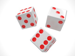 three dices on white. 3d rendering.