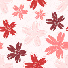 Vector seamless pattern with flowers different shades of pink.