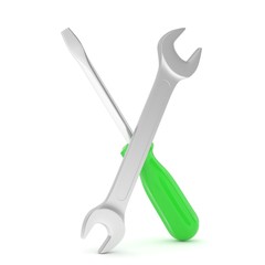 3D Illustration Wrench and screwdriver, service concept