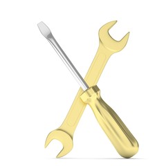 3D Illustration Wrench and screwdriver, service concept