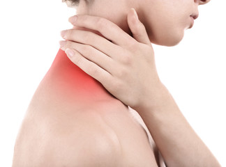 Young woman with neck pain close up