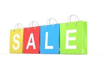 sale written on shopping bag. 3d rendering.