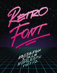 Retro font on light grid background. Vector alphabet - obrazy, fototapety, plakaty