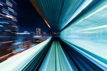 Motion blur of train moving inside tunnel