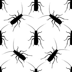 Seamless pattern with cockroach. blattella germanica   hand-drawn cockroach. Vector