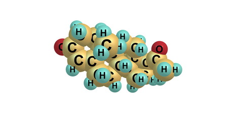 3D illustration of Progesterone molecular structure isolated on white