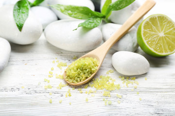Spa set on wooden background