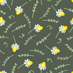 Seamless floral pattern with camomile