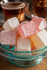 Rose and lemon flavour Turkish delight or rahat lokum a Middle Eastern confectionery