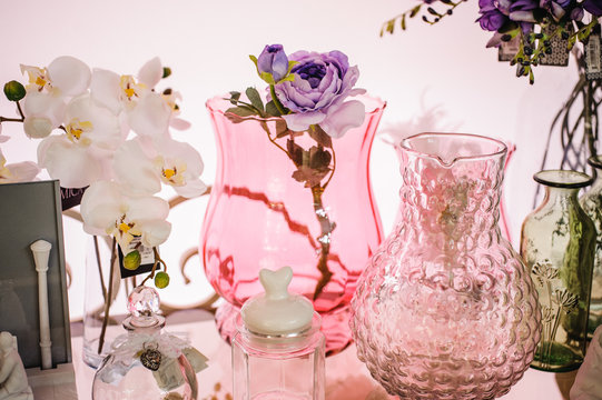 Pink Frosted Glass Vases home decor