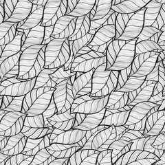 seamless background of black and white leaves vector illustration