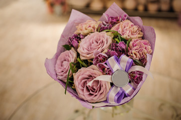 beautiful white, pink, purple flower romantic bouquet