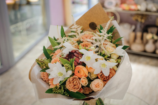 Fototapeta beautiful white, pink, purple flower romantic bouquet