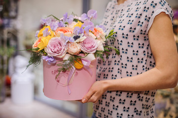 beautiful  flower bouquet in round box with lid