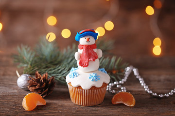 Christmas cupcakes with decoration, closeup