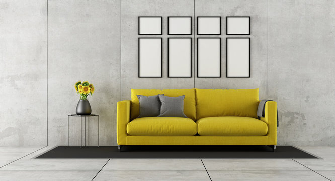 Concrete Room With Yellow Couch