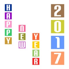 New Year Greetings for 2017 with colorful cubes beneath it in columns with colored inscription Happy New Year 2017 on a white background