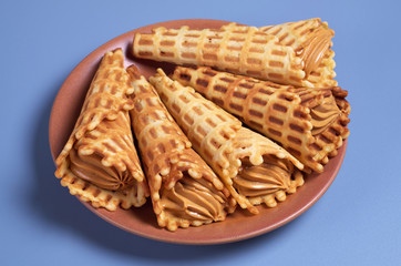 Waffles cones in plate