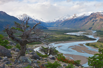 River landscape turns near the chalten, argentina