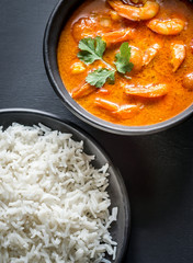 Thai yellow curry with seafood and white rice