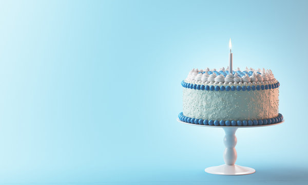 Torta compleanno con candela azzurra bimbo